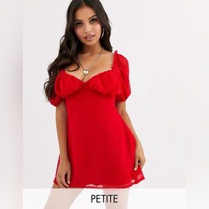 Missguided Red Dobby Milkmaid Puff Sleeve Y2K Romantic Chiffon Dress